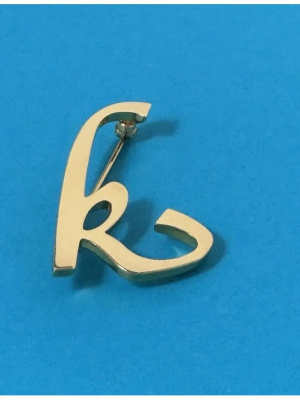 Vintage Script Letter k Initial Brooch Pin Gold Tone Monogram Jewelry For Jacket